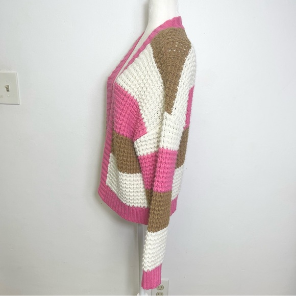 Uncharted Threads Open Front Striped Cropped Cardigan Chunky Knit Sweater Size M - Picture 8 of 10